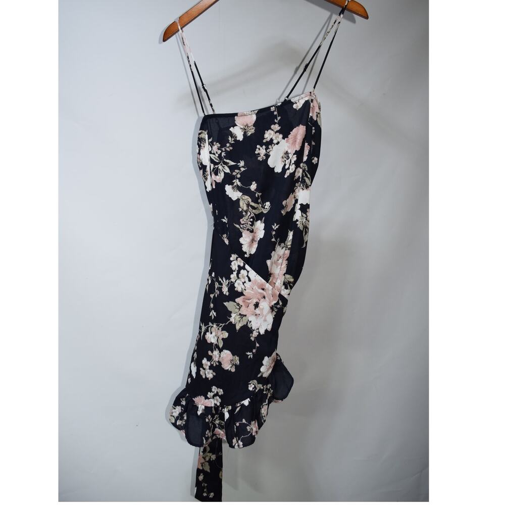 Free People Floral Ruffle Wrap Midi Dress Black Pink Size XS NWT